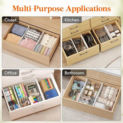 Lifewit 8" High 4 Pack Deep Drawer Dividers, 13.8-22.5" Adjustable Dresser Drawer Divider, White Drawer Organizer for Clothes, Tall Drawers Separators for Dresser, Kitchen, Bedroom, Cabinet, Office