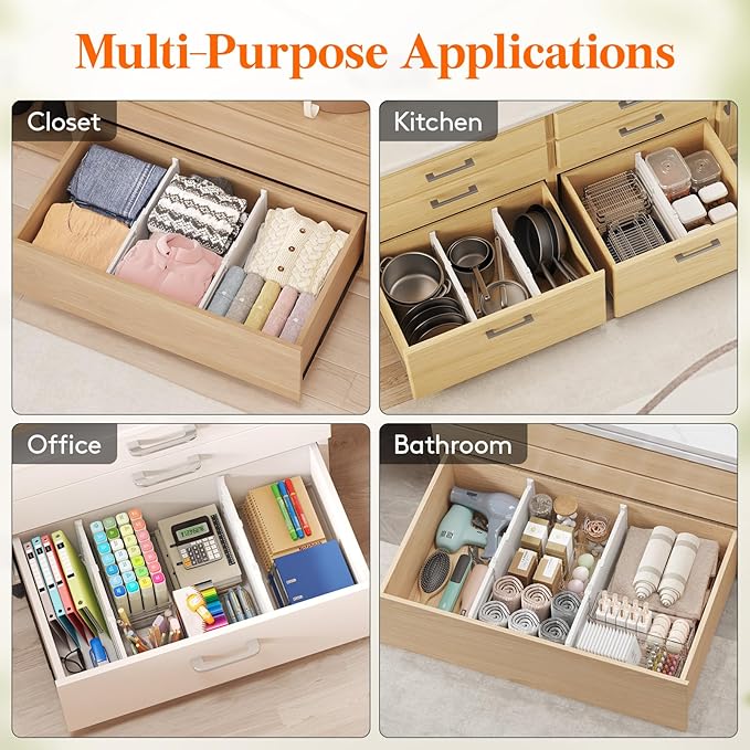 Lifewit 8" High 6 Pack Deep Drawer Dividers, 13.8-22.5" Adjustable Dresser Drawer Divider, White Drawer Organizer for Clothes, Tall Drawers Separators for Dresser, Kitchen, Bedroom, Cabinet, Office