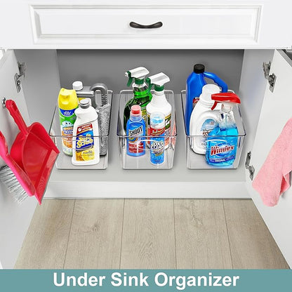 Sorbus 4 Pack Large Clear Plastic Storage Bins, Clear Organizer Bins with Handle for Kitchen, Pantry, Cabinet, Refrigerator, Craft, Toys, Clothes, Closet, Under Sink, Bathroom Organizers and Storage