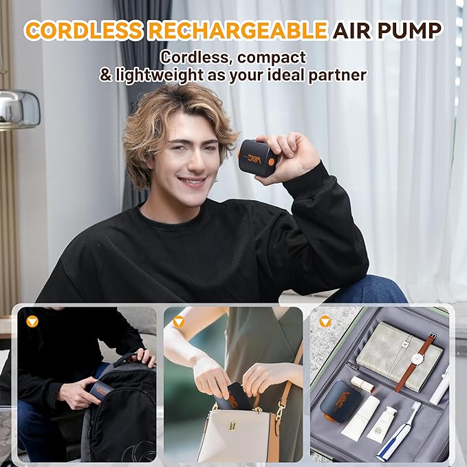 VACKFOX Vacuum Storage Bags with Rechargeable Cordless Pump,12 Pack Vacuum Storage Space Saver Bags, Compression Packing Seasonal Storage for Clothes Bedding Blanket Pillows Comforters