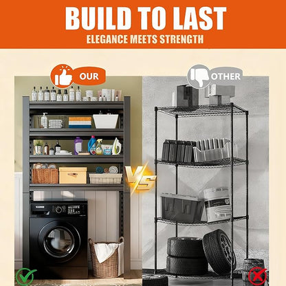 Height-Adjustable Bathroom & Laundry Storage Shelf, 3-Tier Metal Organizer Rack for Washer Dryer, Sturdy Shelving Unit for Bathroom Essentials, 63 x 45.3 x 19.7 Inches