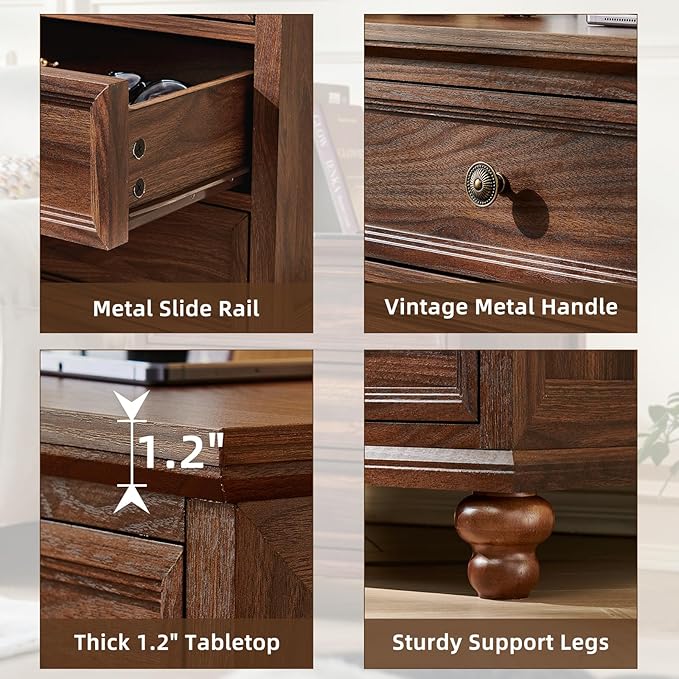 Joaxswe Farmhouse Nightstand Set of 2 with Charging Station, 24" Wide End Table with 3 Drawers,Dresser for Bedroom,Bed Side Table Chest of Drawers Cabinet,Wood Brown Night Stand for Living Room