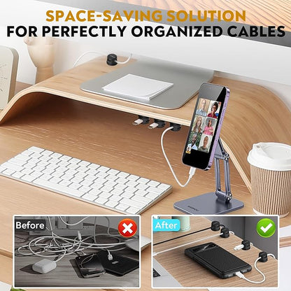 8 Pack Magnetic Cable Management Clips - Ideal Cord Holder for Nightstand, Desk, Charger Holder - Phone Cord Holder w/360 Rotation