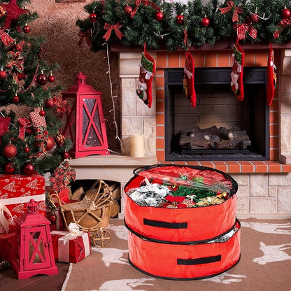 4 Pcs Christmas Wreath Storage Bag, Christmas Garland Storage Container with Clear Window, Zipper & Handle for Xmas Holiday Seasonal Wreath Garland Box(Red,36")