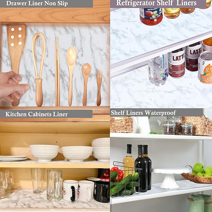 Shelf Liner for Kitchen Cabinets 15 Inch Wide X 20 Ft Non Adhesive Cabinet Drawer Liners for Shelves Non Slip Waterproof Marble Printed Mat for Closet Bathroom Pantry Cupboard Refrigerator