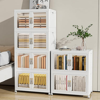 Vavkorkula Large Stackable Storage Bins with 2 Lids, 660QT-110QT*6Tier Foldable Cabinet for Closet Organizers, Plastic Storage Containers Box with Wheels