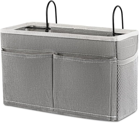 Retyion Bedside Caddy Bedside Hanging Storage Basket Bed Caddy for Headboards Bunk Dorm Rooms Crib Beds Rails Organizer (Grey)
