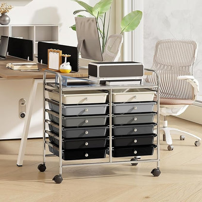 MAT EXPERT 12-Drawer Rolling Storage Cart, Mobile Utility Cart on Wheels, Removable Storage Drawers for Home, Study, Office, School,Paper Organizer
