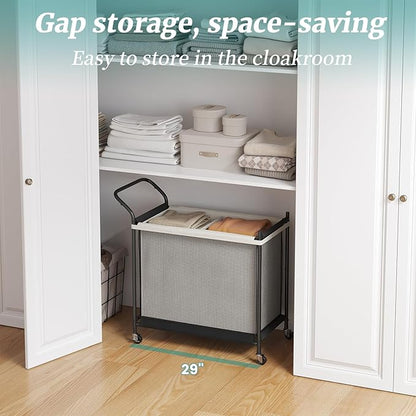 Laundry Hamper with Wheels - 2 Section Laundry Basket 160L, Removable Washable Bags, Height-Fitted Rolling Laundry Cart for Laundry Room & Bedroom