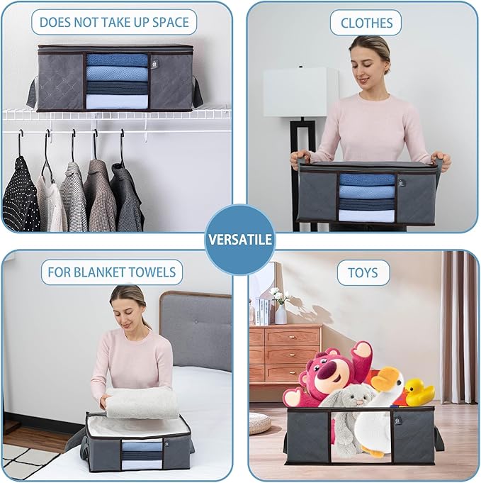 VENO 3 Pack Medium Clothes Blanket Storage Bag, Christmas Ornament Storage Container Bins for Holiday Decor for Comforters Bedding, Foldable with Sturdy Zipper, Handle, Clear Window (9.5 Gallon)