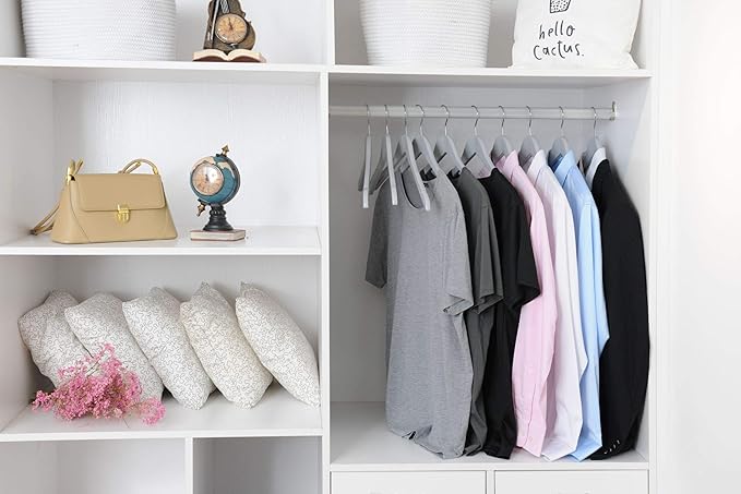 Quality Semi Curved Wooden Suit Hangers, 10-Pack Smooth Finish Solid Wood Coat Hanger with Swivel Hook, Jacket, Pant, Dress Clothes Hangers (Gray, 10)