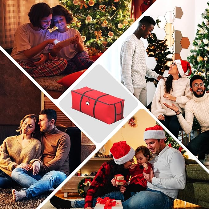 Christmas Tree Storage Bag, Fits Up to 9 Ft Artificial Christmas Tree with Buckle Straps & Dual Zippers & Handles, 600D PVC Durable Waterproof Material Protects from Dust.(Red)