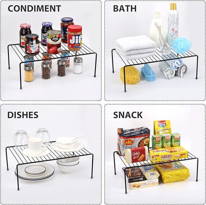 Large (16.1 x 10.2 Inch) Cabinet Storage Shelf Rack, Kitchen Shelves，Kitchen Counter and Cabinet Shelf, Storage Rack Organizer for Kitchen, Fridge, Cabinet, Bathroom Cupboard (Black, 6)