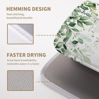 Sage Green Dish Drying Mat for Kitchen Counter Eucalyptus Leaves Plant Dishes Drying Mats Absorbent Microfiber Dish Drainer Mat Spring Summer Dish Drying Pad Medium Kitchen Accessories 16"x18"