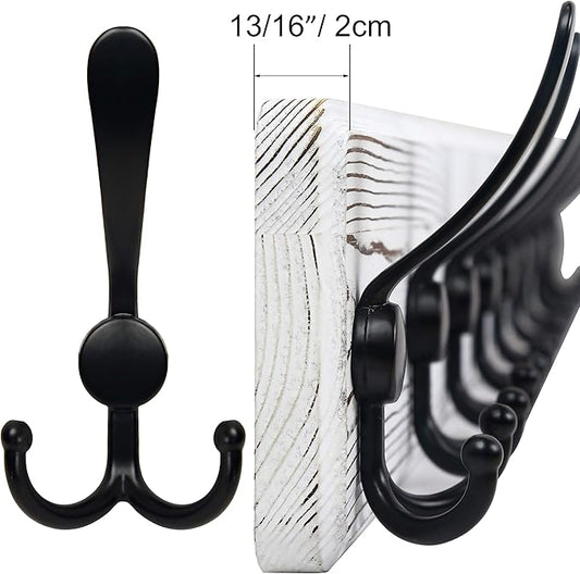 SKOLOO Rustic Wall Mounted Coat Rack: Pine Real Wood Plank Wall Coat Rack with 5 Triple Hooks, Farmhouse Coat Hanger Wall Mount for Hanging Backpack Jacket Coat Hat,Pack of 2