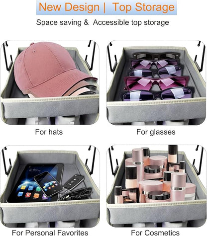 2 Pack Large-Sized Hanging Shoe Organizer 10-Shelf, Sturdy Hanging Closet Organizer with 8 Side Pockets, Wider Hanging Shelves for Storage Shoes Clothes Jeans Shirts Toys, Grey.