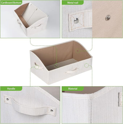 KEEGH Storage Bins for Closet Shelves Storage Baskets for Shelves Trapezoid Storage Bin Fabric Organizer Bins for Clothes with Handles,Beige,Set of 3