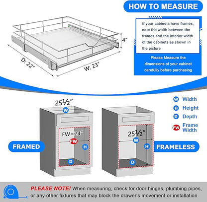 WelFurGeer Soft Close Slide Out Cabinet Shelf, 23" W x 22" D Pull Out Drawers for Kitchen Cabinets, Kitchen Shelf Organizer, Cupboard Organizers and Storage, Under Cabinet Pull Out Shelves