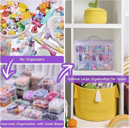 Funtopia Bead Organizers and Storage, 56 Pcs Small Plastic Containers with Lids and 3-Tier Stackable Storage Box, Mini Clear Organizers for Jewelry Toys Craft Storage (4 Sizes)