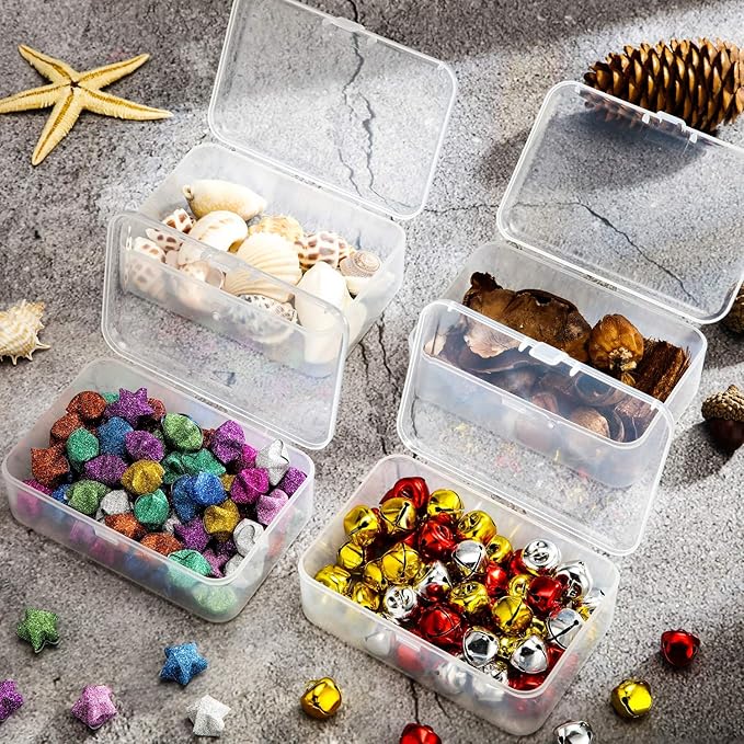 SATINIOR 24 Packs Small Clear Plastic Beads Storage Containers Box with Hinged Lid for Storage of Small Items, Crafts, Jewelry, Hardware (3.5 x 2.4 x 1.2 Inches)