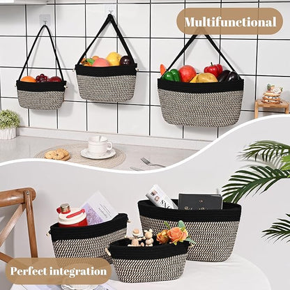 Hanging Storage Baskets, Over The Door Basket, Cotton Wall Baskets Storage, Hanging Door Basket with 4 Hooks