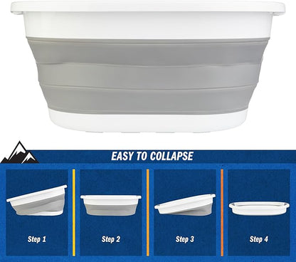 Collapsible Laundry Basket - 39L (10.3-Gallon) Portable Sink - Multipurpose Plastic Bin, Hamper, or Ice Bucket - Camping Essentials by Wakeman Outdoors (Gray)