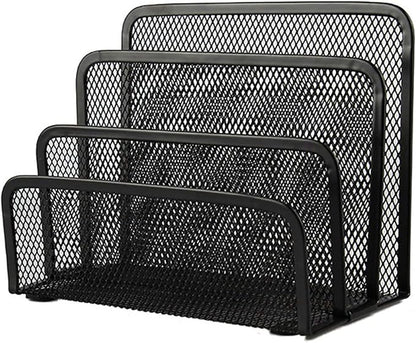 VANRA Small Letter Sorter Desktop File Holder Organizer Metal Mesh with 3 Vertical Upright Compartments (Black)