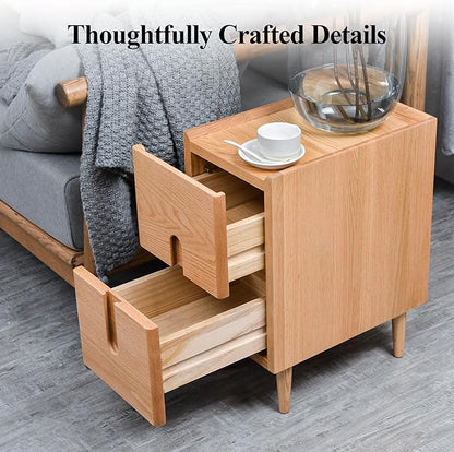Cttasty Mid Century Modern Nightstand, Narrow Nightstand, Minimalist Side Table for Bedroom, 2-Drawer Bedside Tables, (Natural, 9.84inches)