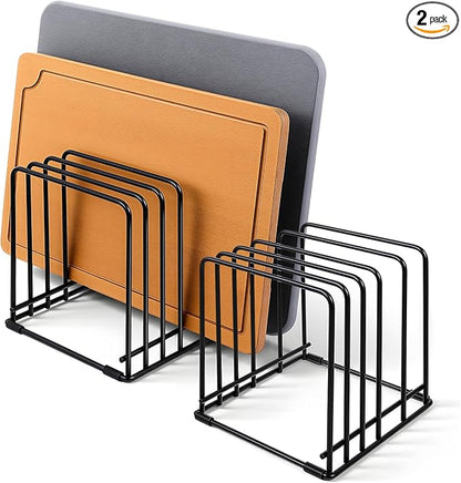 Afcabakila Kitchen Cabinet Organizer, 2 PCS Baking Pan Organizer, Steel Cooking Sheet Organizers with 5 Slots for Skillets, Cutting Boards & Baking Trays, Space-Saving Cabinet Storage