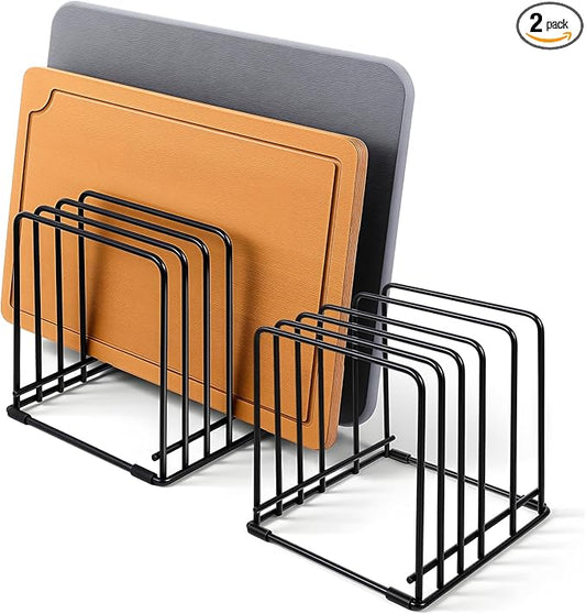 Afcabakila Kitchen Cabinet Organizer, 2 PCS Baking Pan Organizer, Steel Cooking Sheet Organizers with 5 Slots for Skillets, Cutting Boards & Baking Trays, Space-Saving Cabinet Storage