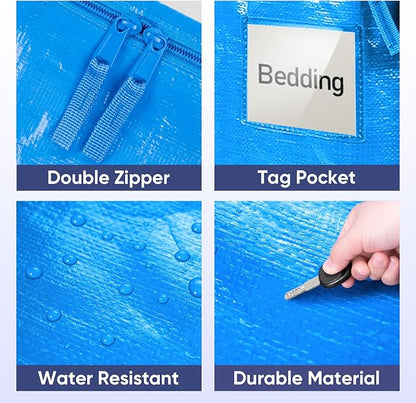 TICONN 4 Pack Extra Large Moving Bags with Zippers & Carrying Handles, Heavy-Duty Storage Tote Moving Boxes for Space Saving (4 Pack, Sky Blue)