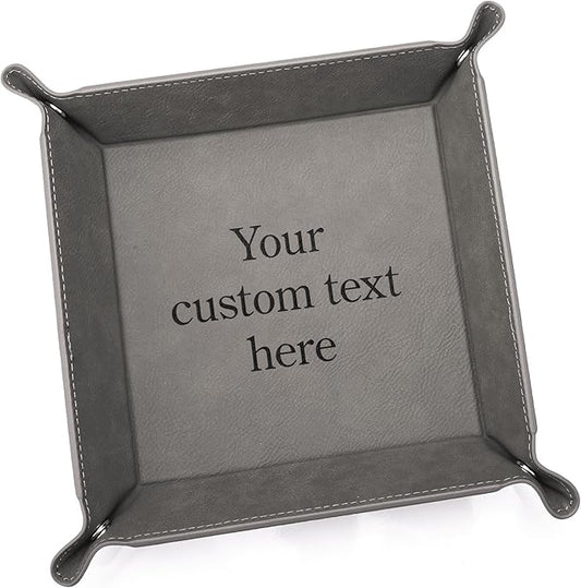 Lifetime Creations Create Your Own Personalized Valet Tray (Gray) - Custom Vegan Leather Snap Catchall, Desk Organizer, Groomsmen Gift