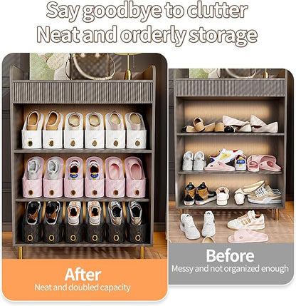 15 Pack Shoe Slots Organizer, Adjustable Shoe Stacker for Closet Storage, Double Layer Space Saver, Durable and Stackable Shoe Holder for Sneakers Heels and Flat
