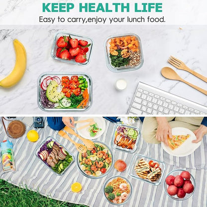 34pcs Glass Food Storage Containers with Lids Set, Airtight Glass Meal Prep Containers (17 Containers & 17 Lids), Leak Proof Lunch Container BPA-Free, Microwave, Oven, Freezer, Dishwasher Safe-Grey