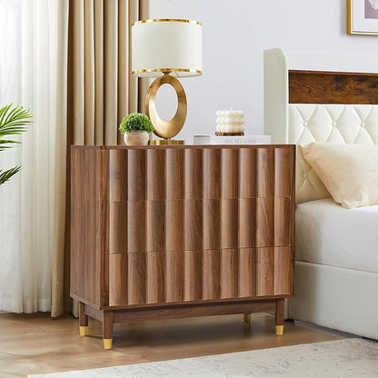 Bifins Fluted 3 Drawer Dresser, 31.5" Wide Modern Storage Chest of Drawers, Wood Drawer Organizer for Bedroom, Living Room, Hallway