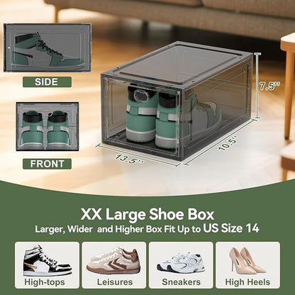 ALCCB Thicken Hard Clear Shoe Storage Organizer for Closet, 12 Pack Modular Plastic Stackable Shoe Storage Box Organizer, Shoe Sneaker Rack Display Case Containers Bins with Lids, Grey