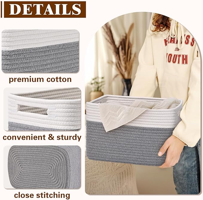 Storage Baskets for Organizing, 4 Pack Storage Baskets for Shelves, Woven Basket for Shelves, Closet Organization, Rectangle Organizer Basket Gifts Empty, 13"Lx8.7"Wx7.9"H Decorative Bins with Handles