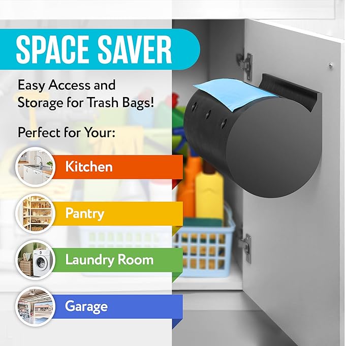 IMPRESA Trash Bag Dispenser Wall Mount - 50-Count Gray Plastic Holder - Under-Sink & Garage Installation - Garbage Bag Storage - Kitchen Organization & Storage