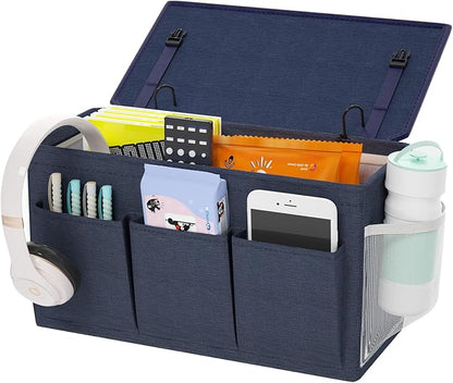 Edudif Dual-purpose Bedside Caddy Bedside Organizer, Bed Caddy with 6 Pockets, Versatile Bedside Storage Solution Magazine Remotes holder, ideal for Home, Dorm, Hospital, Crib Bed (Navy)