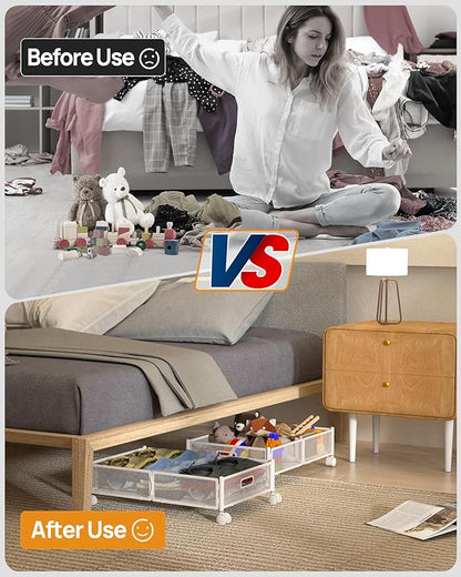 Yeebonix Under Bed Organizer, Storage Bins Under Bed, 60L Underbed Storage Bins for Bedroom Clothes Shoes Blankets (White, 4 Pack)