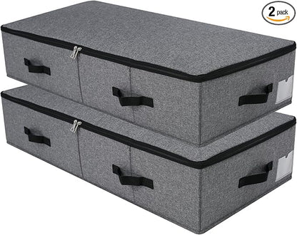 Omygarden 2PCS Foldable Blankets Clothes Comforters Storage Bin Organizer with Plastic Support Liner for Blankets, Towels, Comforter, Sweaters, Linen Sheets, Wrapping Paper, Black Grey