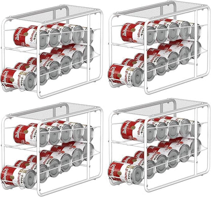 4 Pack Soda Can Organizer, Stackable Metal Can Dispenser for Pantry, Automatic Rolling Canned Food Organizer for Cabinet and Countertop, White.