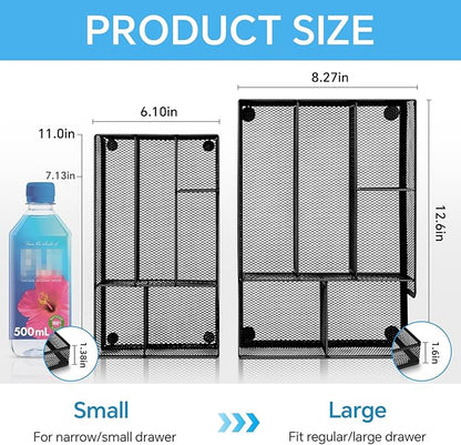Desk Drawer Organizer, Office Drawer Divider Organizer Tray with 6 Compartments, Metal Mesh Desktop Organization and Accessories for Stationery Makeup Kitchen Toolroom School ＆Office, 12.6x8.27x1.6 in