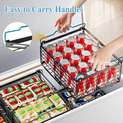 OdoVow Freezer Organizer Bins, 2 Pack Stackable Deep Freezer Organizer Bins, Large Expandable Chest Freezer Containers with Handle, Metal Adjustable Storage Baskets for Kitchen, Pantry (Black)