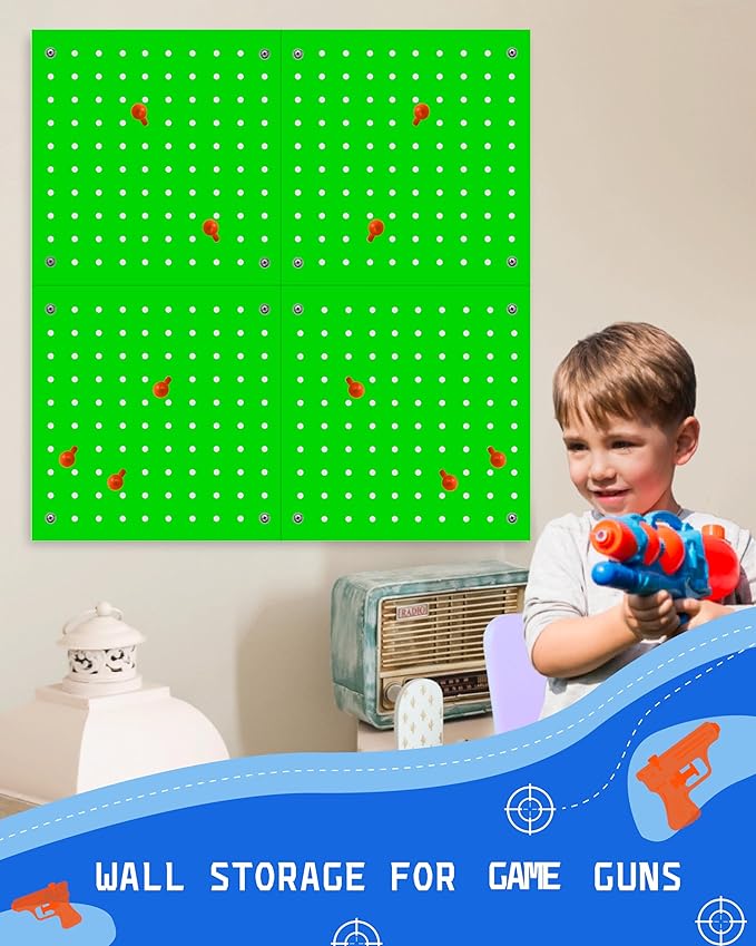 Skywin Wooden Pegboard Walls Organizer for Nerf Gun 13 x 0.32 x 13 Inches - Hanging Holder Wall Pegboard Compatible with All Blasters Nerf Gun Rack Organizer for Wall Organization (Green)