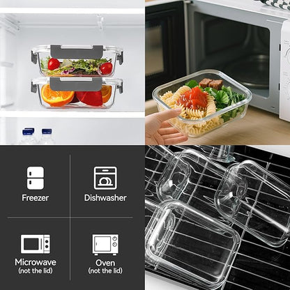 BAYZZ 10 Pack 22 oz Glass Meal Prep Containers, Glass Food Storage Containers with Airtight Lids, BPA-Free, Freezer and Microwave Safe