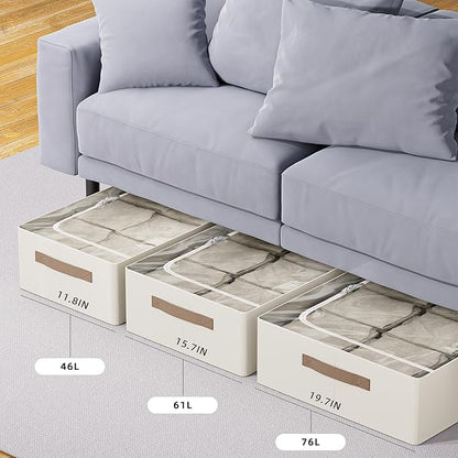 CYhom Underbed Storage Bins With Metal Frame, 10" High Under Bed Storage Containers, Large Capacity Under Bed Organizer Boxes (Beige, 23.6” L x 15.7” W x 10” H)