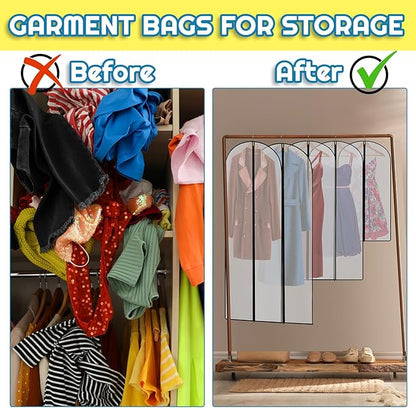 Amylove 20 Pcs 72/60/40 Inch Clear Garment Bags for Hanging Clothes, Dress, Gown, Coat & Suit Storage Bags with Zipper - Dustproof Cover for Closet Clothes Storage Travel(Multiple Size)