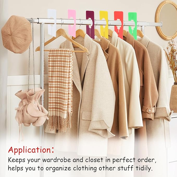 9 PCS Closet Rack Dividers for Hanging Clothes - 8 Color Plastic Rack Size Dividers with Writable Labels, Rectangular Reusable Closet Separators Closets Labels Divider for Closets, Retail, Wardrobe
