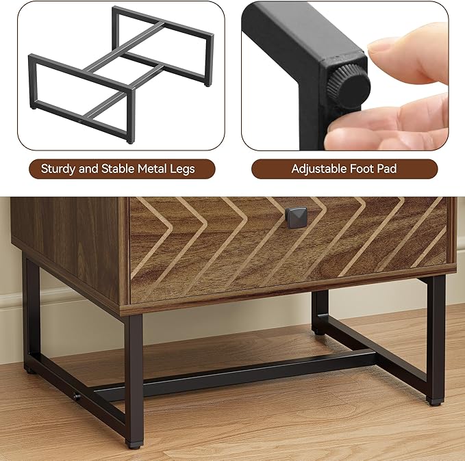 HOCAT Modern Nightstand Set of 2,Morden Night Stand with 2 Drawers,End Tables with Storage,Bedside Tables for Bedroom,Walnut